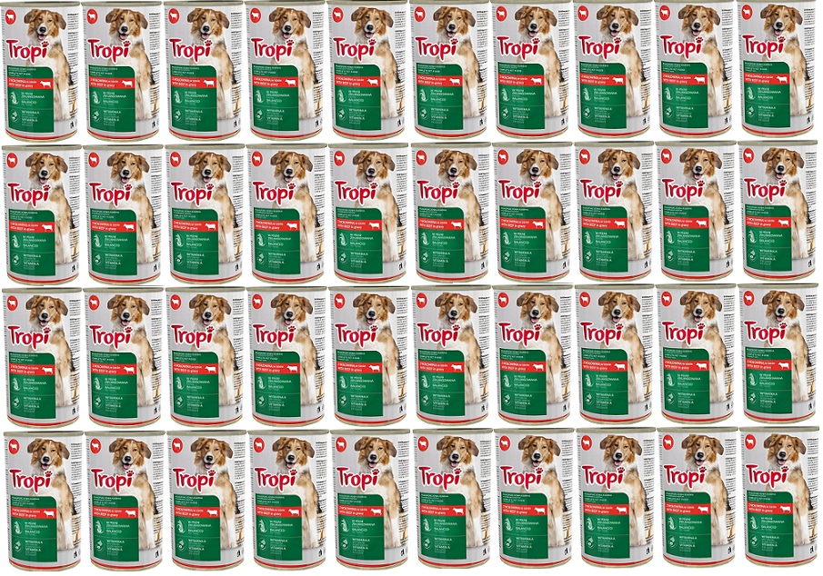 Levně Tropi vlhké krmivo pro psy s hovězím masem v omáčce 415 g x 40 ks Hovězí pes