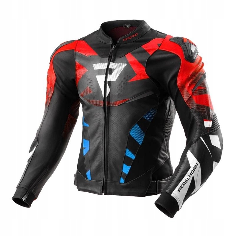 Kožená motocyklová bunda Rebelhorn Inferno Black Blue Red Darčeky