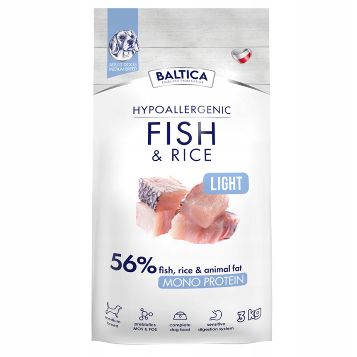 Levně Baltica Adult Fish&Rice Light monoproteinová střední rasa M 3kg