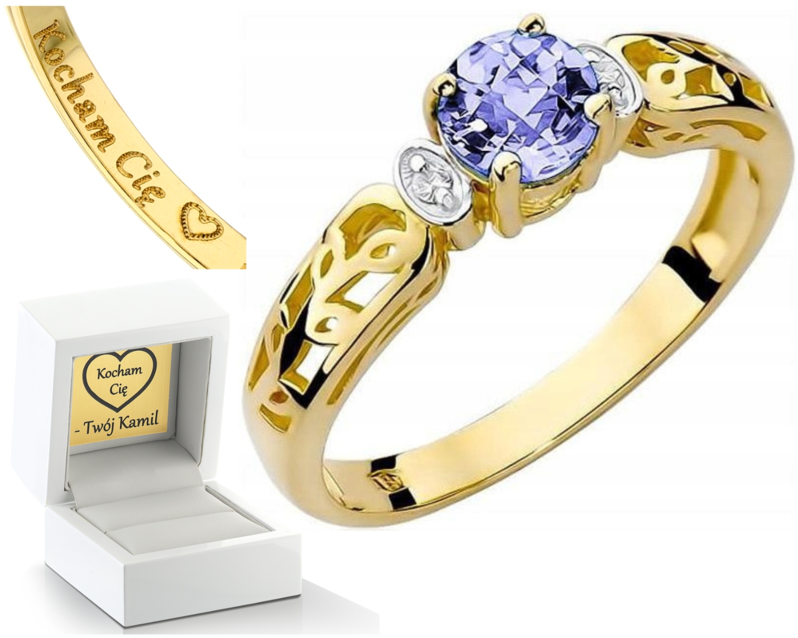 Zlatý Prstýnek Tanzanit Brilianty 585 Gravírování