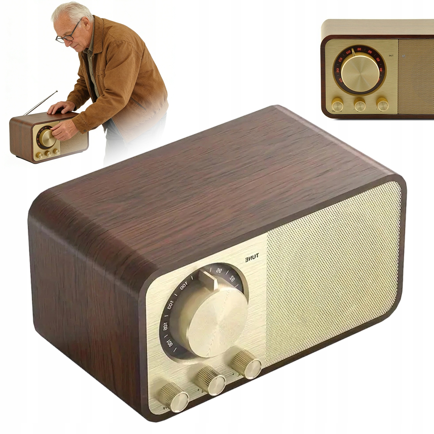 Głośnik Vintage z Drewna Orzecha Włoskiego do Odtwarzania Muzyki na Taras