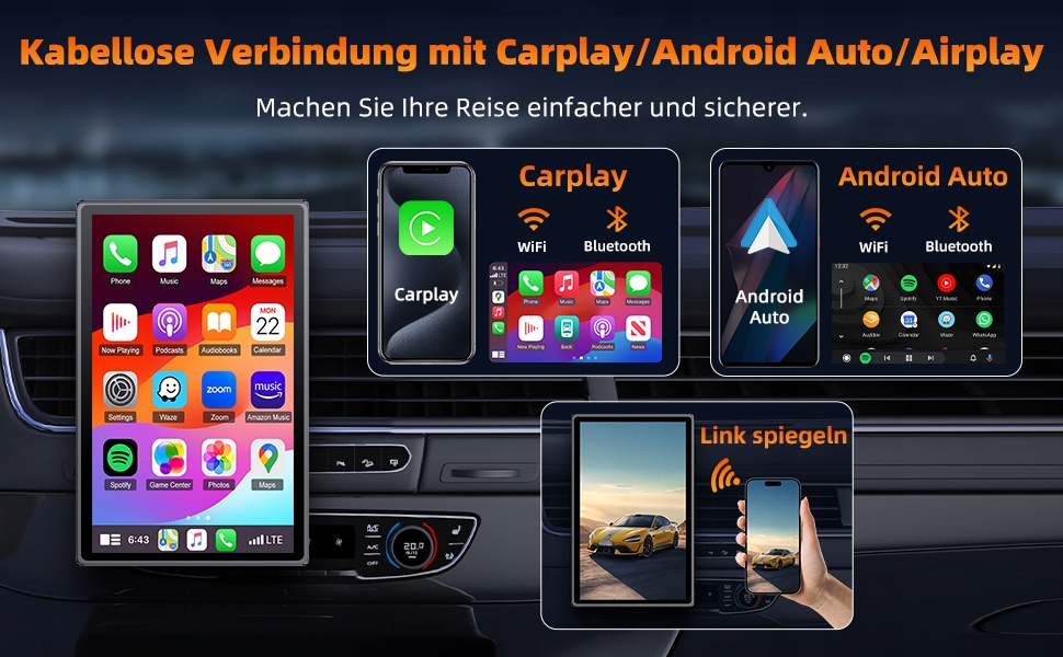 2025 Horizontální/vertikální displej CarPlay s Androidem, 7palcový displej CarPlay