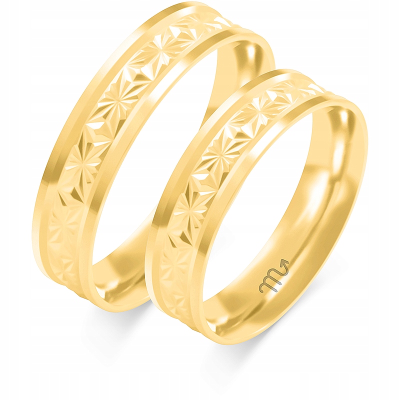 Svatební 14K Ploché Snubní Prsteny 5mm Čočka Gravírování