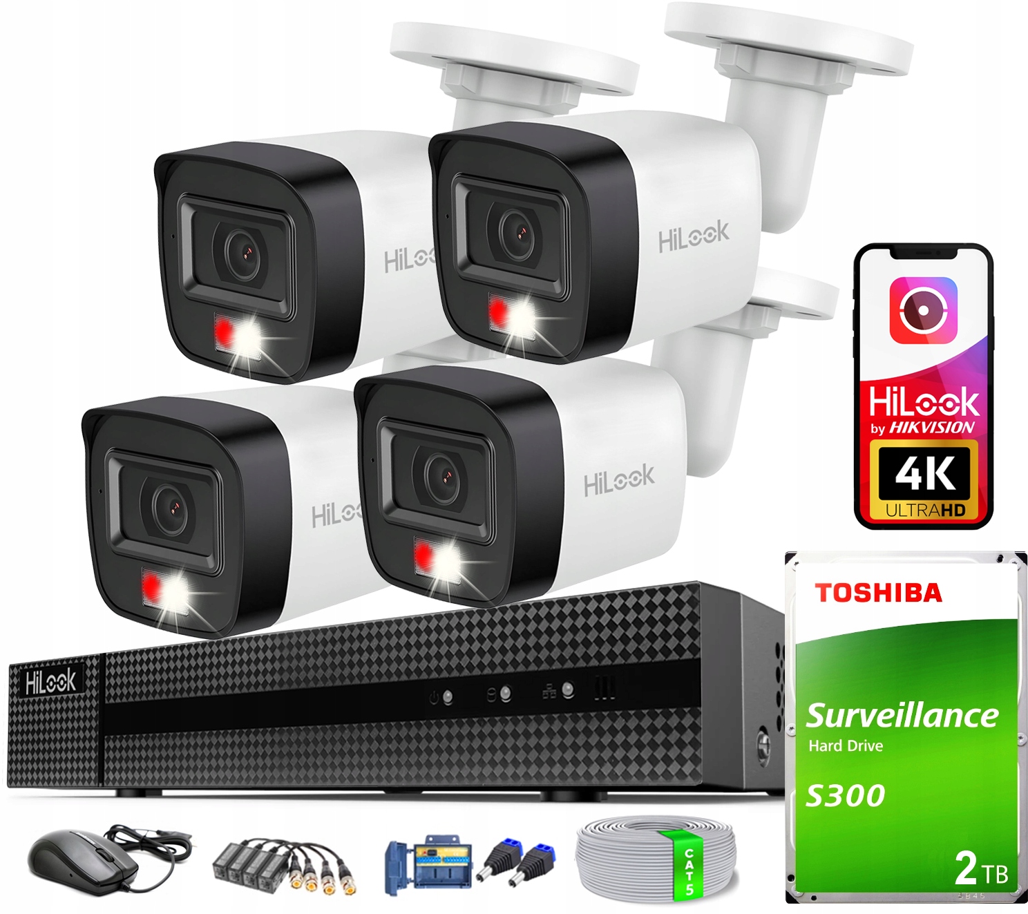 Sada na monitorovanie 4 kamier 8MPx HiLook Hikvision Hybrid Light Disk 2TB
