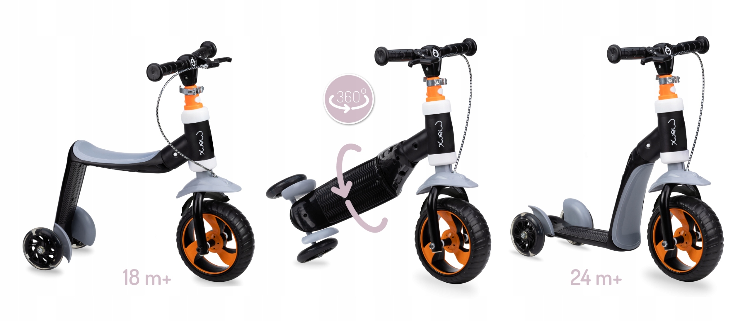 Hulajnoga TRÓJKOŁOWA rowerek biegowy jeździk z LED 2w1 MoMi dla dzieci Długość podestu 23 cm