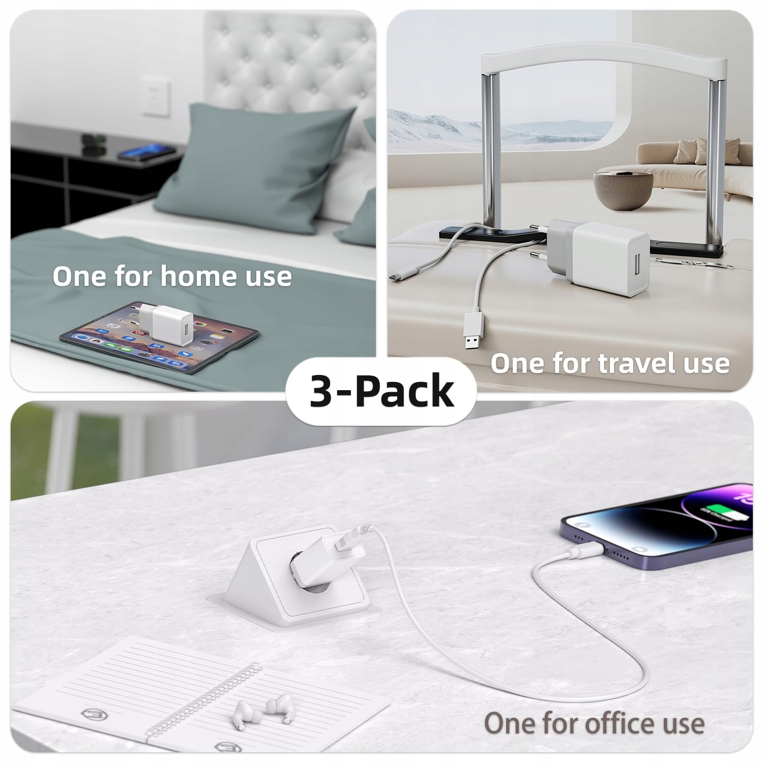 ALOYANI USB 12W Zestaw 3 Ładowarek USB 2,4A 5V Kompatybilne z iPhone — miniatura 6