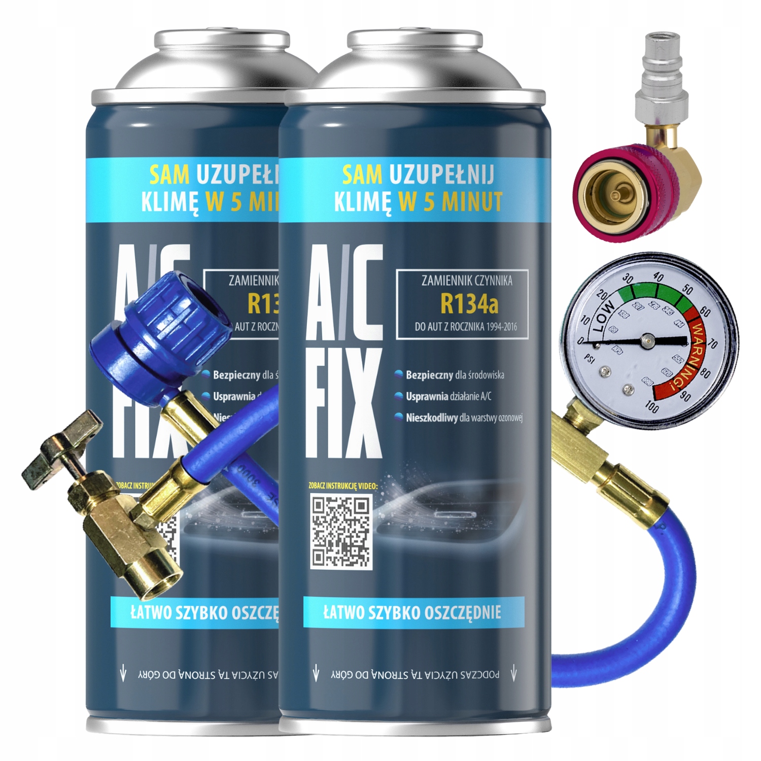 Ac Fix Velká Sada 2x Chladicí médium R134a 340g Kabel Adaptér