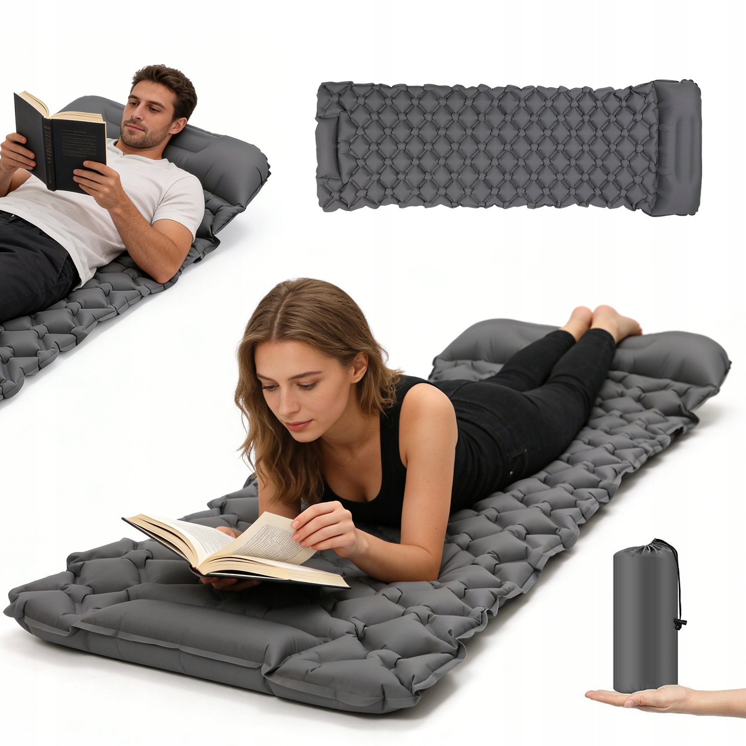 Mata Kempingowa Z Poduszką Nożna 195X60CM Lekka Turystyczna