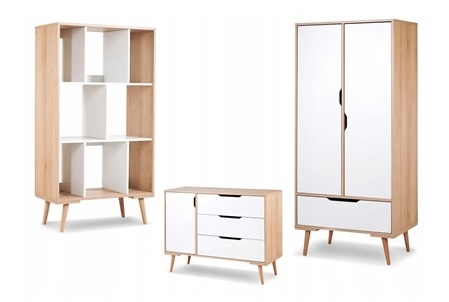 ZESTAW MEBLI SOFIE SZAFA KOMODA REGAŁ Skandynawski