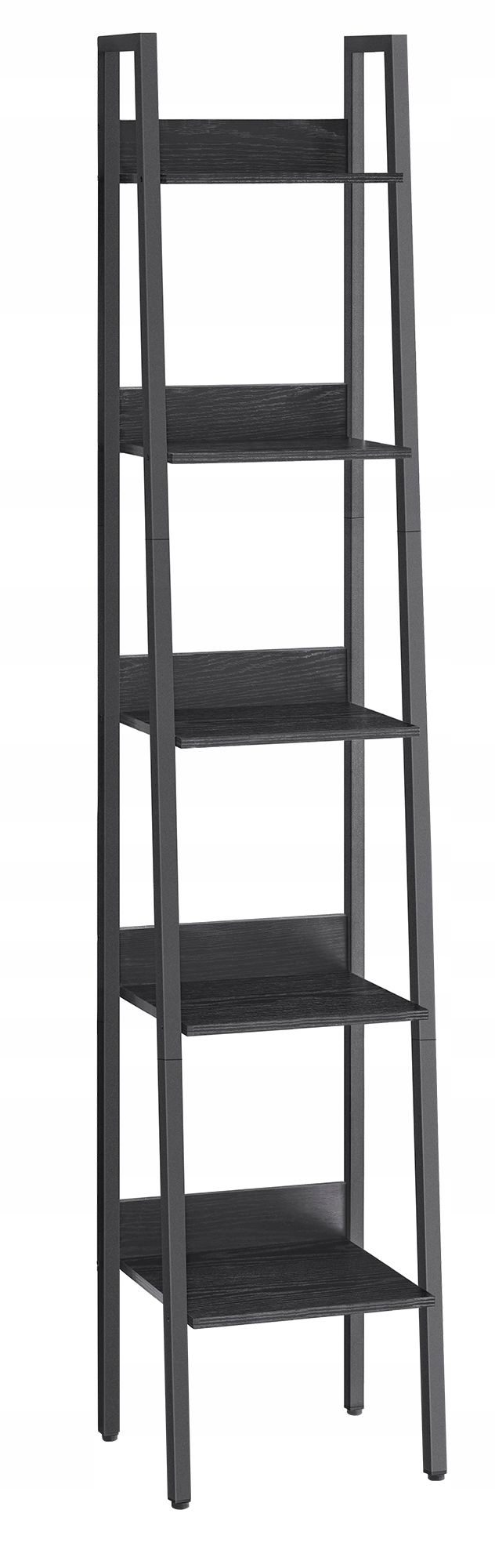 Čierny úzky regál na knihy, ozdoby, fotografie, 5 políc, 170 cm