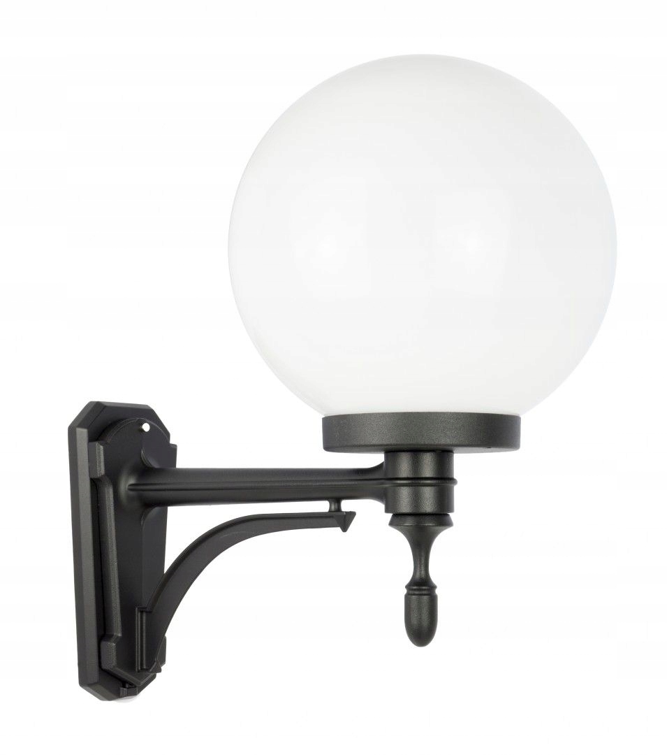 Jednoduchá nástenná lampa s ozdobným ramenom pri garážových dverách Kule E27