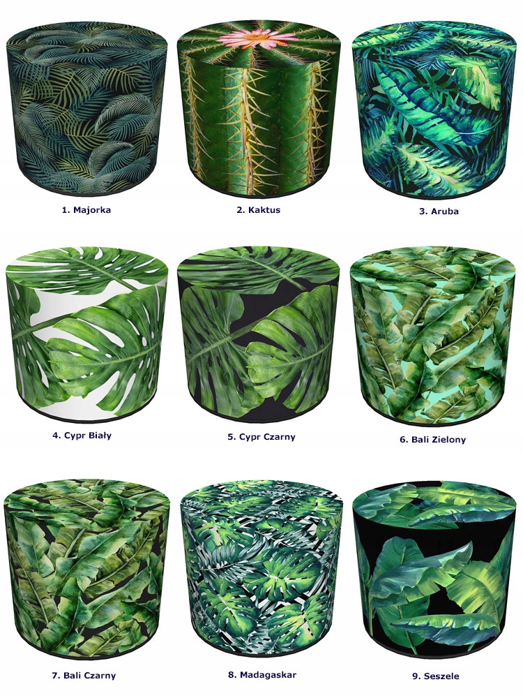 OKRĄGŁA PUFA DO SALONU Z MOTYWEM ROŚLINNYM ZIELONA Marka Elior