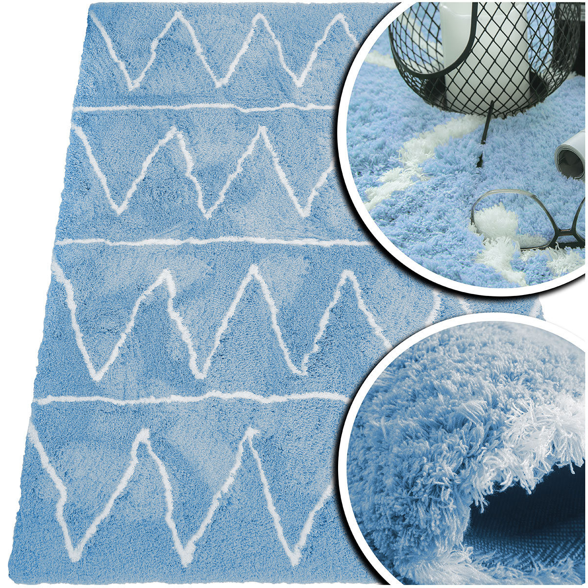 Modrý Koberec Do Obývacího Pokoje Shaggy Nadýchaný Koberec Do Ložnice Velvet 80x150