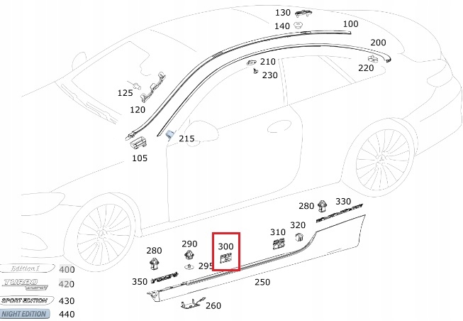 MERCEDES W204 W238 Spinka panelu bocznego OE Stan opakowania oryginalne