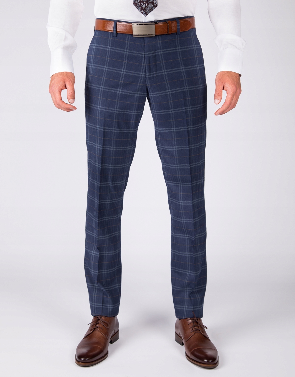 Tmavě modré kostkované oblekové kalhoty Slim W38 L34