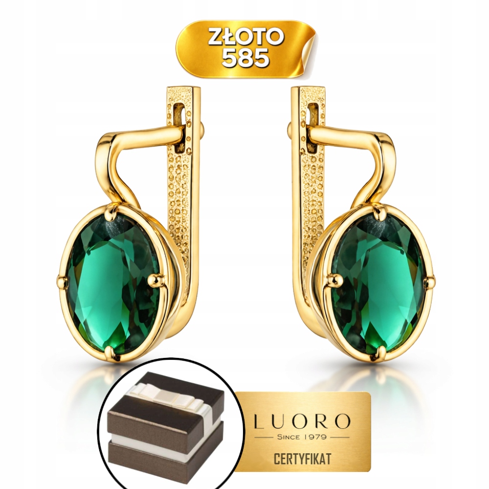 Náušnice Zlaté 585 14K Zelený Křemen Ovál Elegantní Zapínání 15 MM