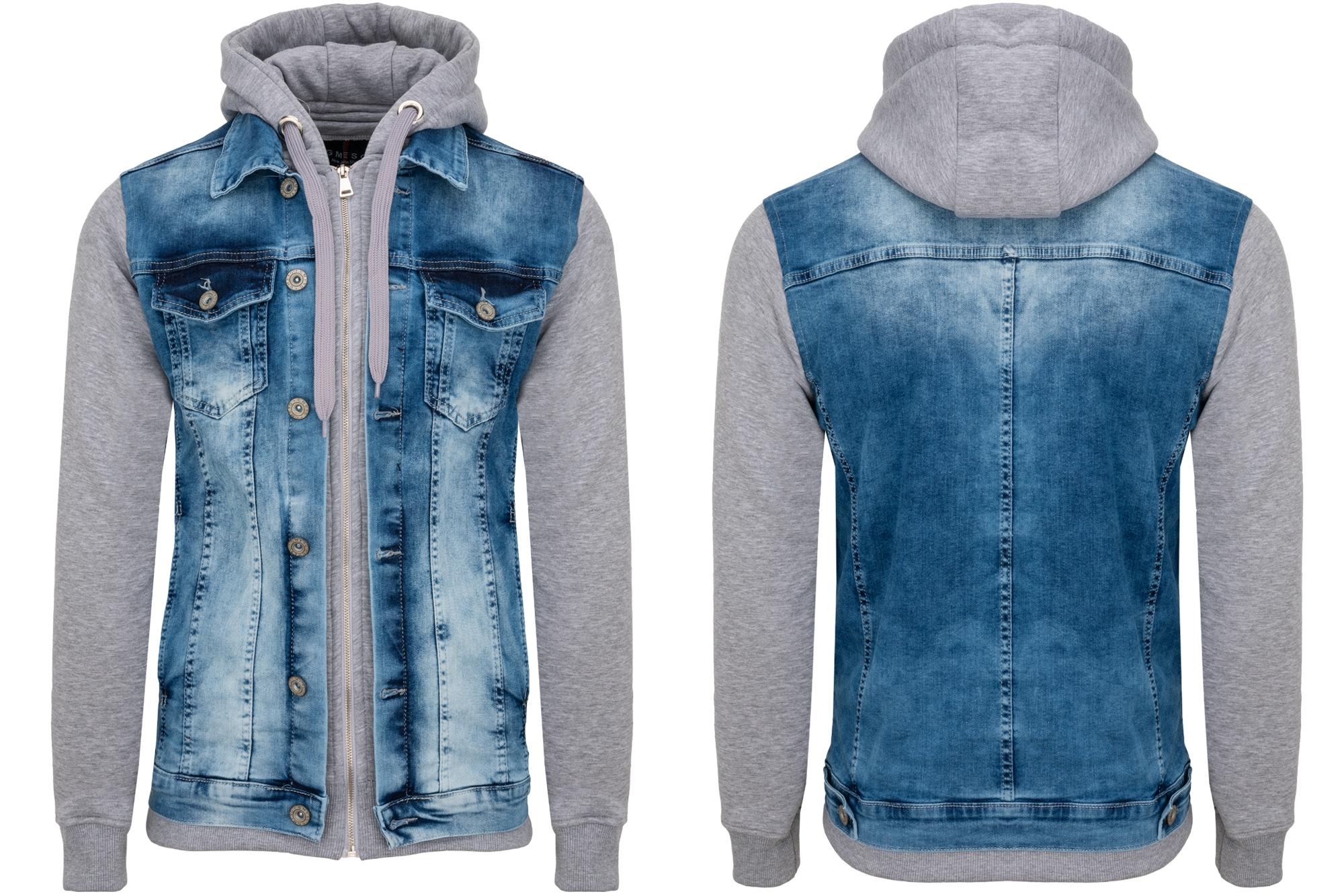 Katana Pánská Džínová Bunda S Mikinou, Modrá, Dekatovaný Zip, Knoflíky, Velikost XL
