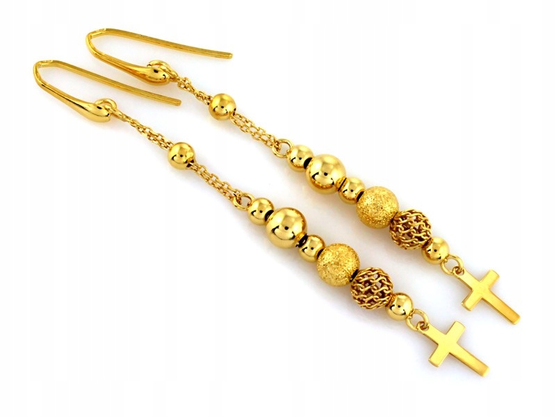 Dámské stříbrné náušnice 925 pozlacené s křížkem, 4.45 g, lesklé, dlouhé