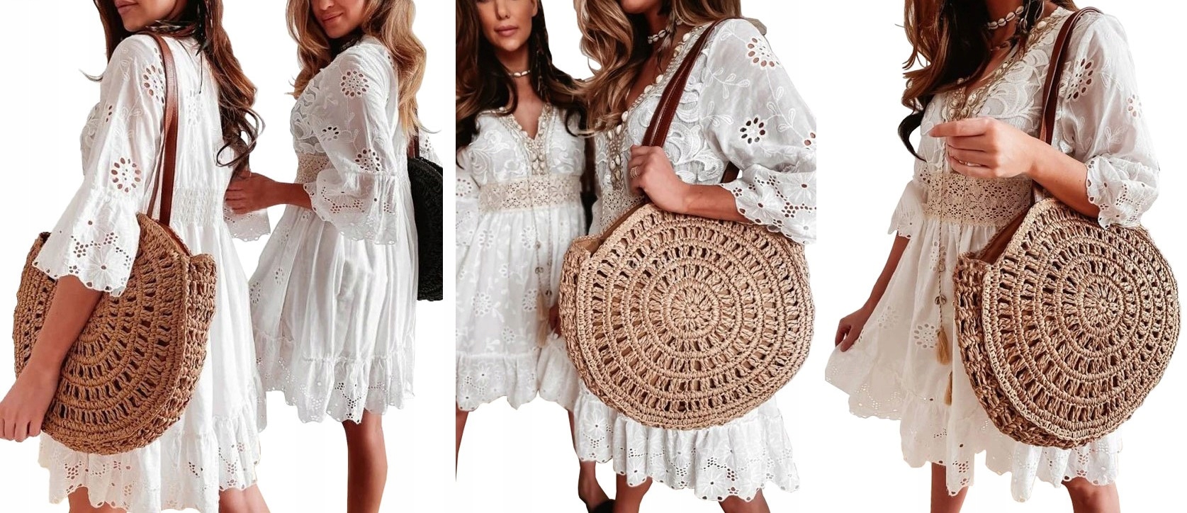 TOREBKA KOSZYK TORBA na RAMIĘ PLECIONA SHOPPER BAG Styl miejski