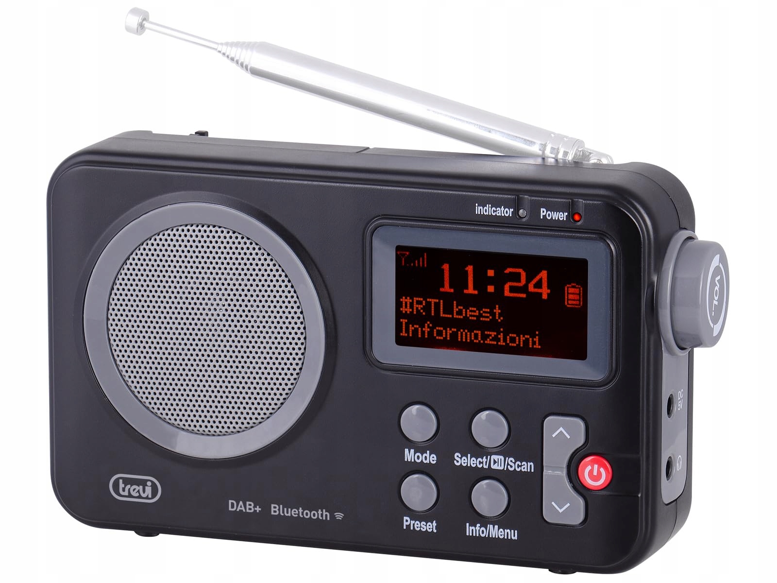 Rádio Trevi, Dab 7F80 R Bk, přenosné, 2" LCD displej, Bluetooth, dvojitý