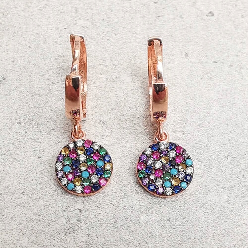 Stříbrné náušnice s malými placičkami a barevnými zirkony