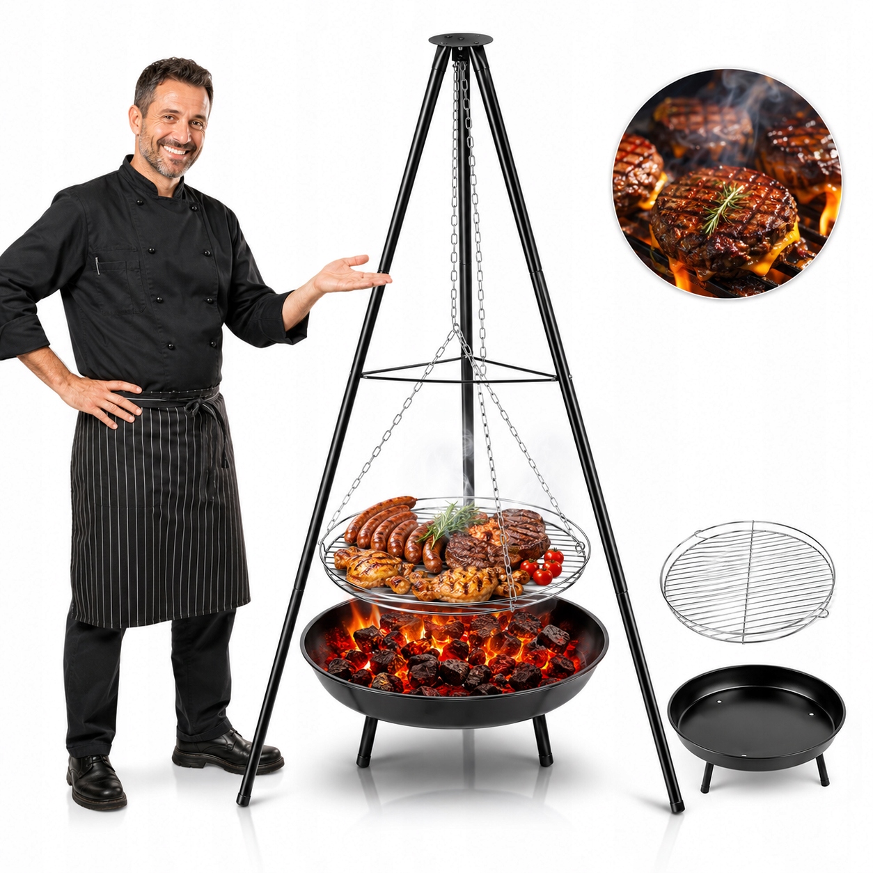 Grill Wiszący Palenisko Ogrodowe Grill Na Trójnogu 50cm Palenisko Z Rusztem