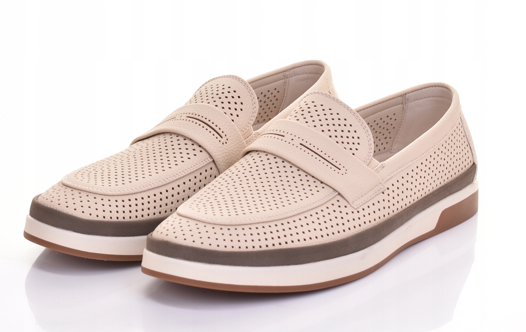 MOKASYNY MĘSKIE KLASYCZNE ELEGANCKIE Z EKOSKÓRY WSUWANE BEŻOWE