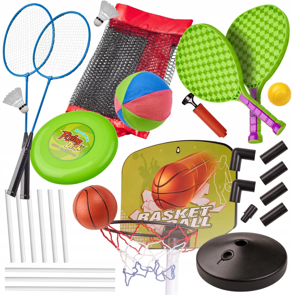 Zestaw sportowy 5w1 badminton koszykówka siatkówka tenis frisbee Kik