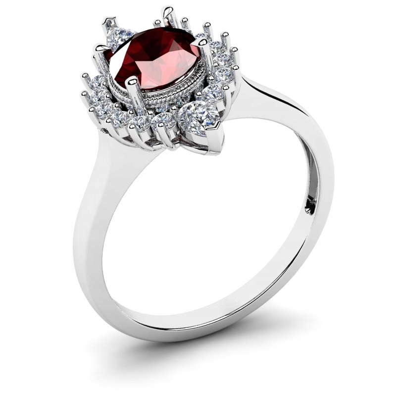 

Pierścionek Z Białego Złota Z Bordową Cyrkonią