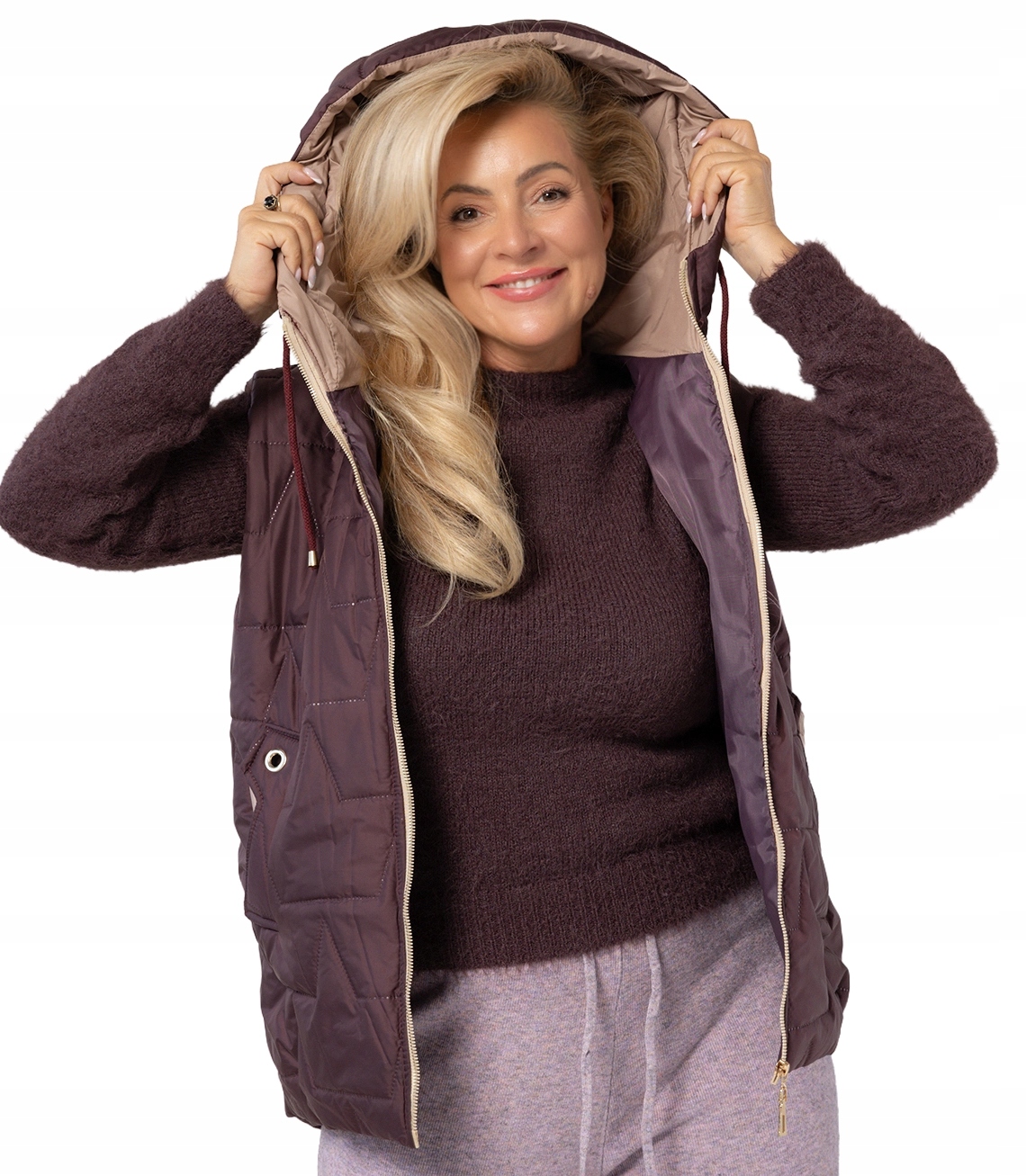 Dámská prošívaná vesta s kapucí Marina XL