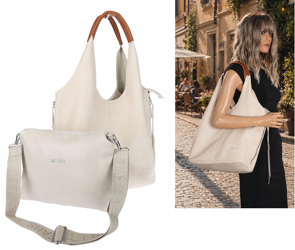 Dámská kabelka shopper taška kabelka přes rameno 2v1 lehká taška WSY26812 Béžová