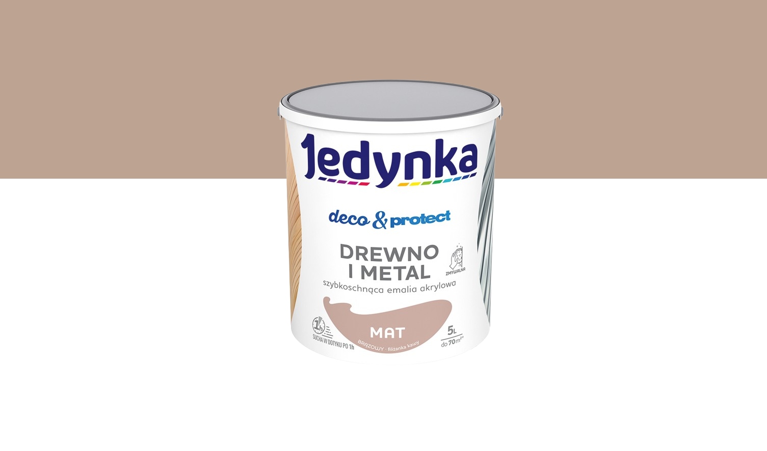 Jedynka Rychleschnoucí akrylová smaltovaná barva Deco&Protect matná hnědá 5 L