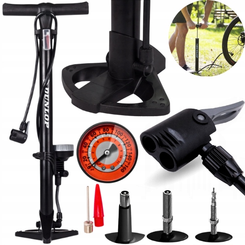 POMPKA ROWEROWA PODŁOGOWA STACJONARNA WARSZTATOWA MANOMETR + 2 KOŃCÓWKI
