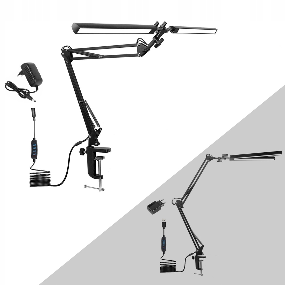 Dvojitá Led lampa na psací stůl Kreslící výkonná 24 W, nastavitelná, 3 barvy, Usb