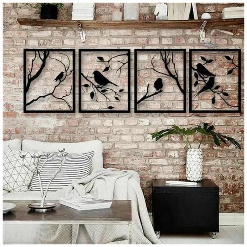 Moderný veľký obraz Vtáčiky loft do obývacej izby spálne 4 ks čierny 200x60 cm