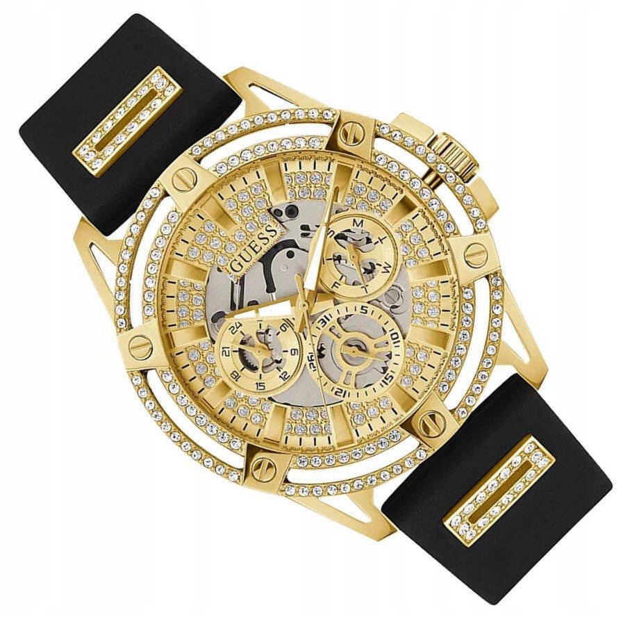 Pánské Elegantní Zlaté Hodinky Guess King GW0537G2 Zdobené Zirkony