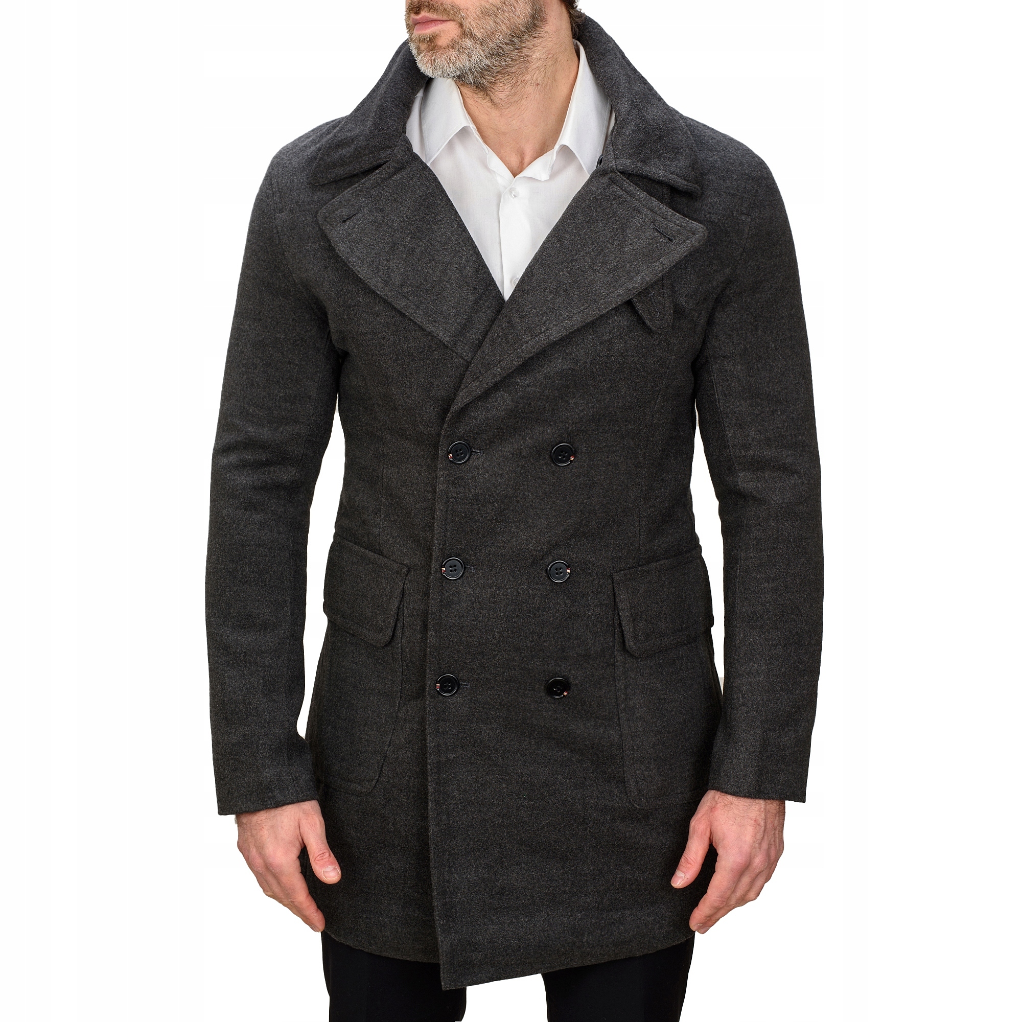 JP1048 vel. M Elegantní Dvouřadý Pánský Jarní Kabát