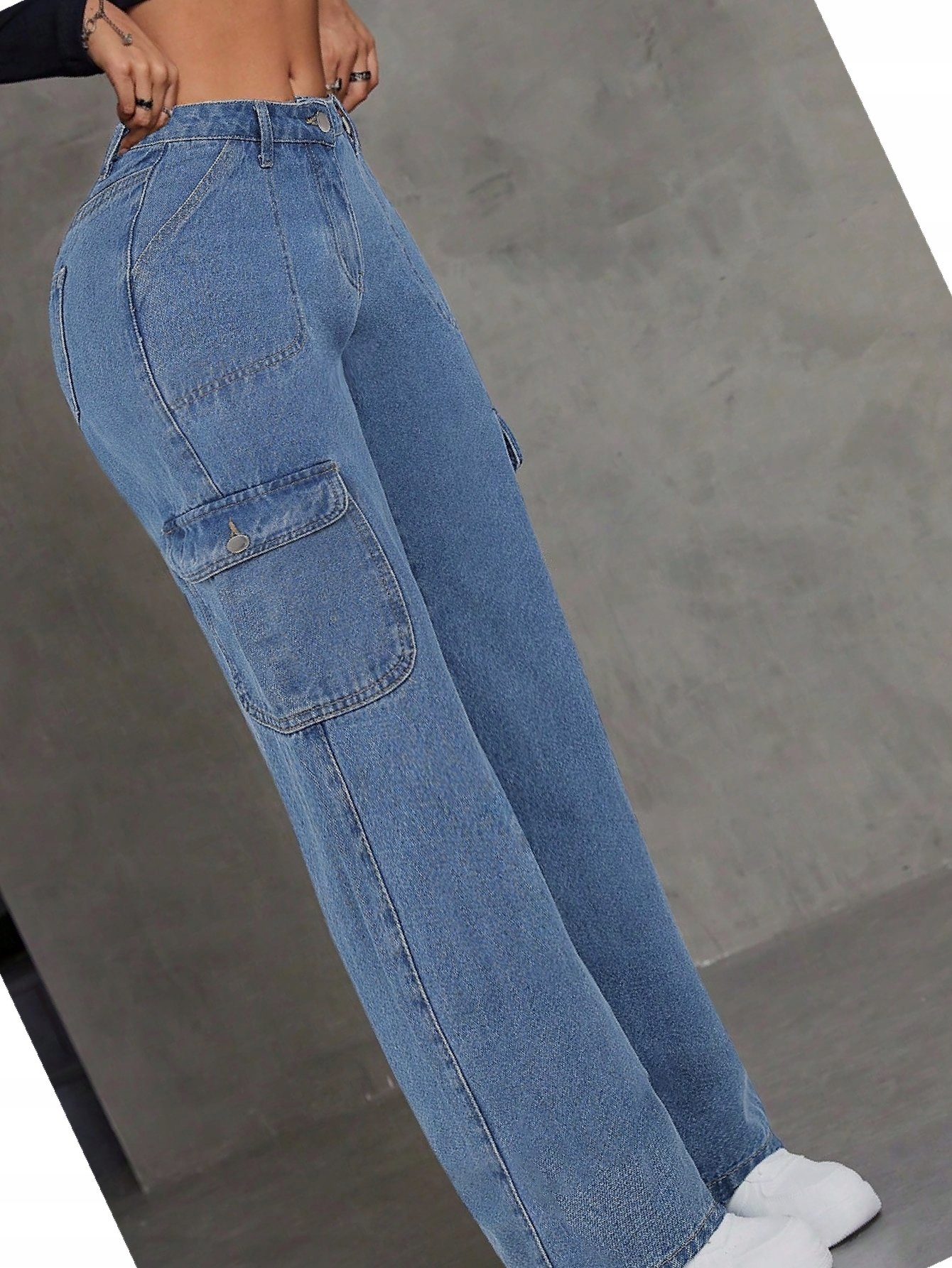 Džíny Shien Kapsáče s vysokým pasem, modré, Casual Cargo 32