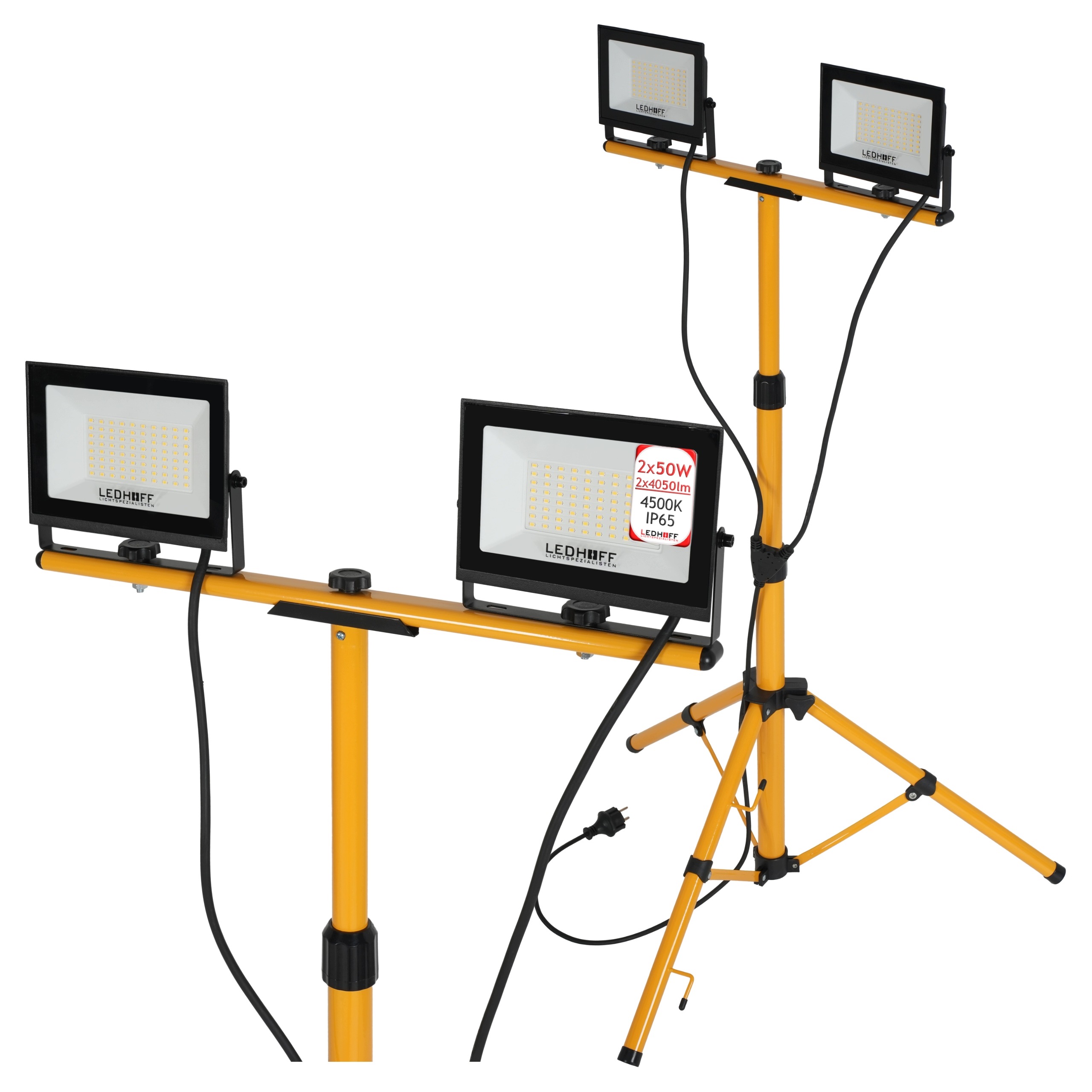 Halogen Led Stativ Stavební zářič 2x 50W Set 4500K Lampa Stojan