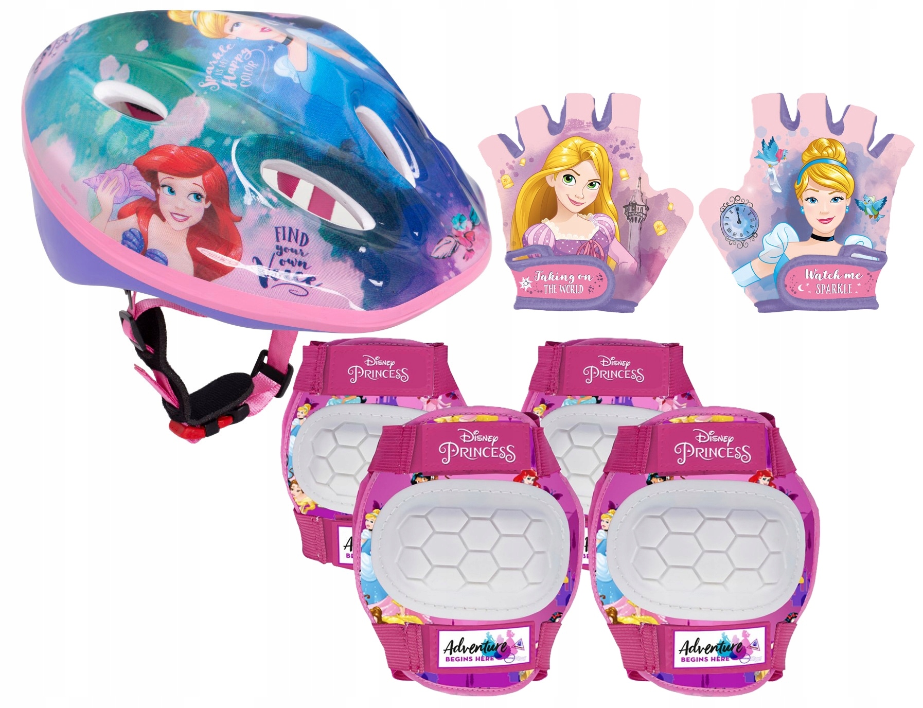 4x Ochraniacze kolana łokcie Rękawiczki Kask 52-56 cm Księżniczki