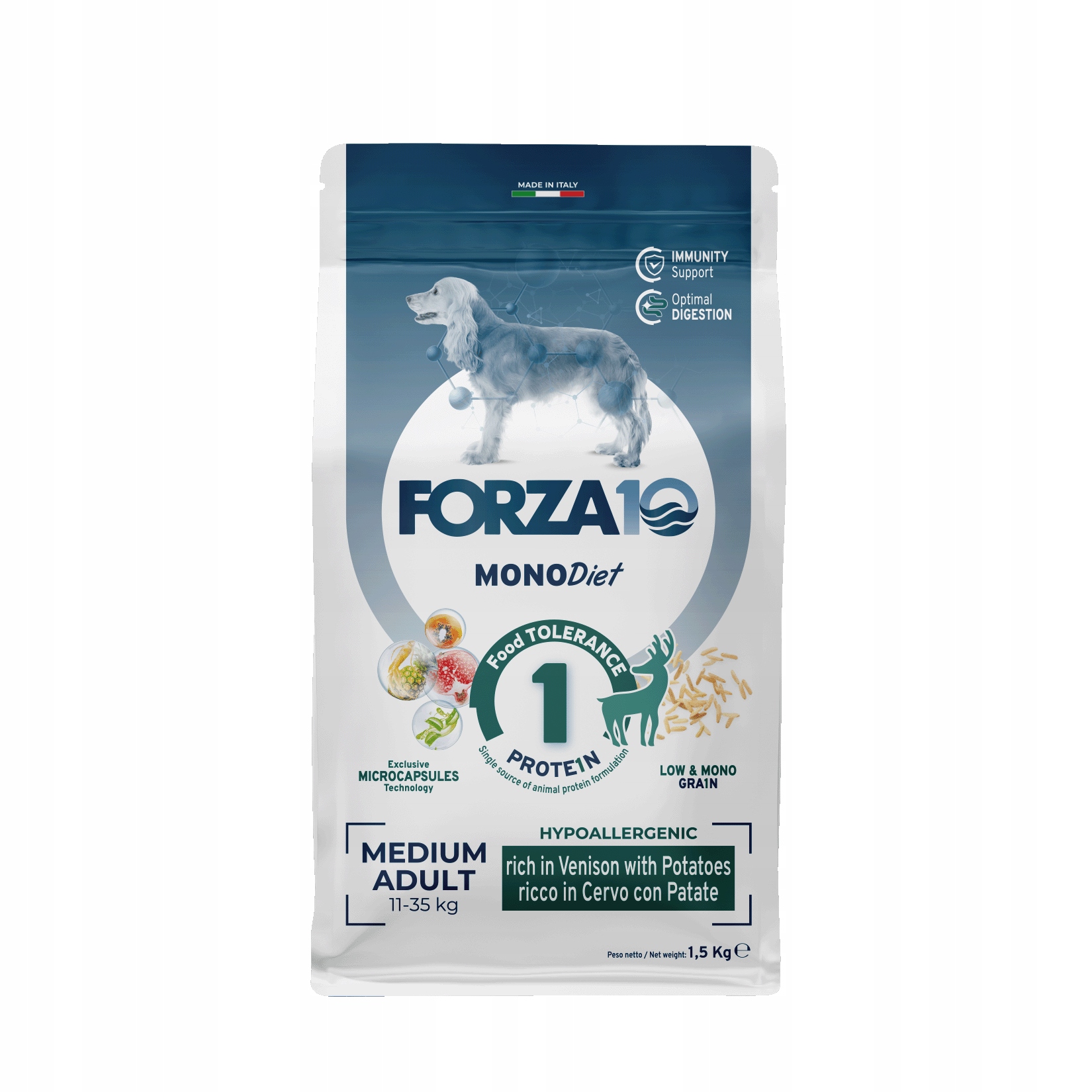 Forza10 Medium MonoDiet bohatá na jelena, brambory, psy hypoalergenní, 1,5 kg