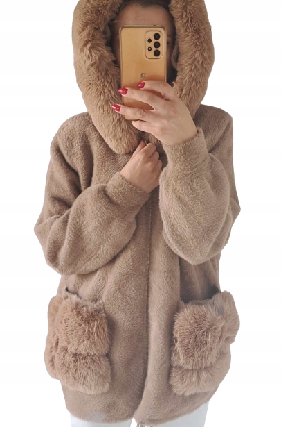 PŁASZCZ ALPAKA Z KAPTUREM KURTKA Z FUTERKIEM