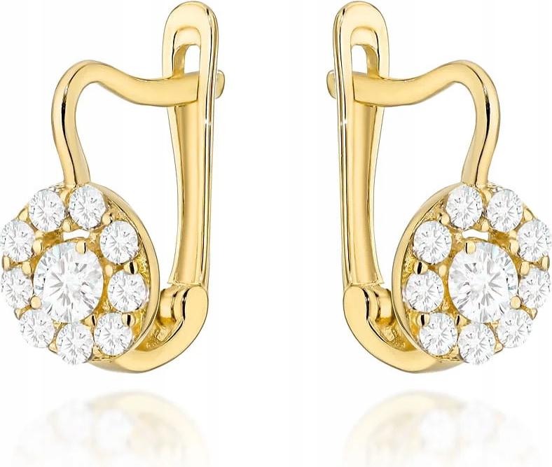 Náušnice zlaté 585 kroužky osázené zirkony na anglickém zapínání 14k
