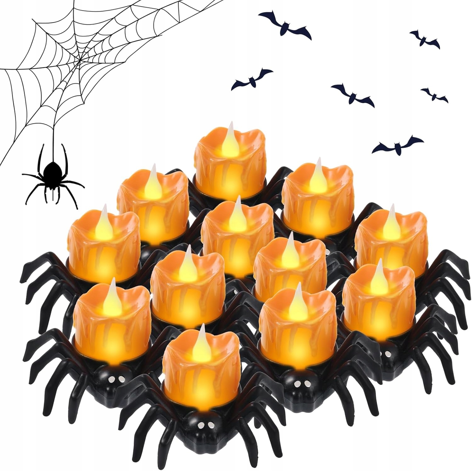 12 ks , dýňové čajové svíčky na Halloween, bezplamenné svíčky
