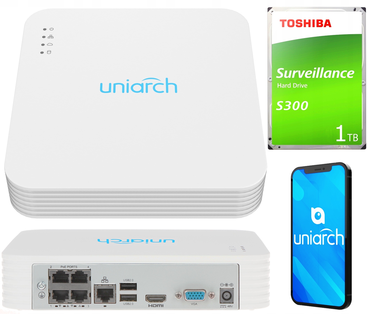 Rejestrator IP PoE do 4 kamer 5Mp UNIARCH Dysk 1TB