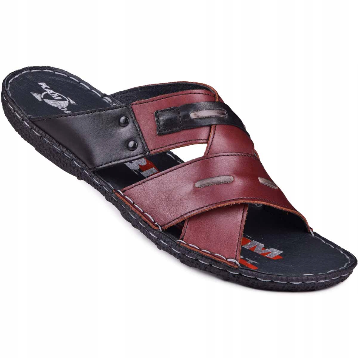 

Klapki skórzane męskie polskie skóra bordowe 46