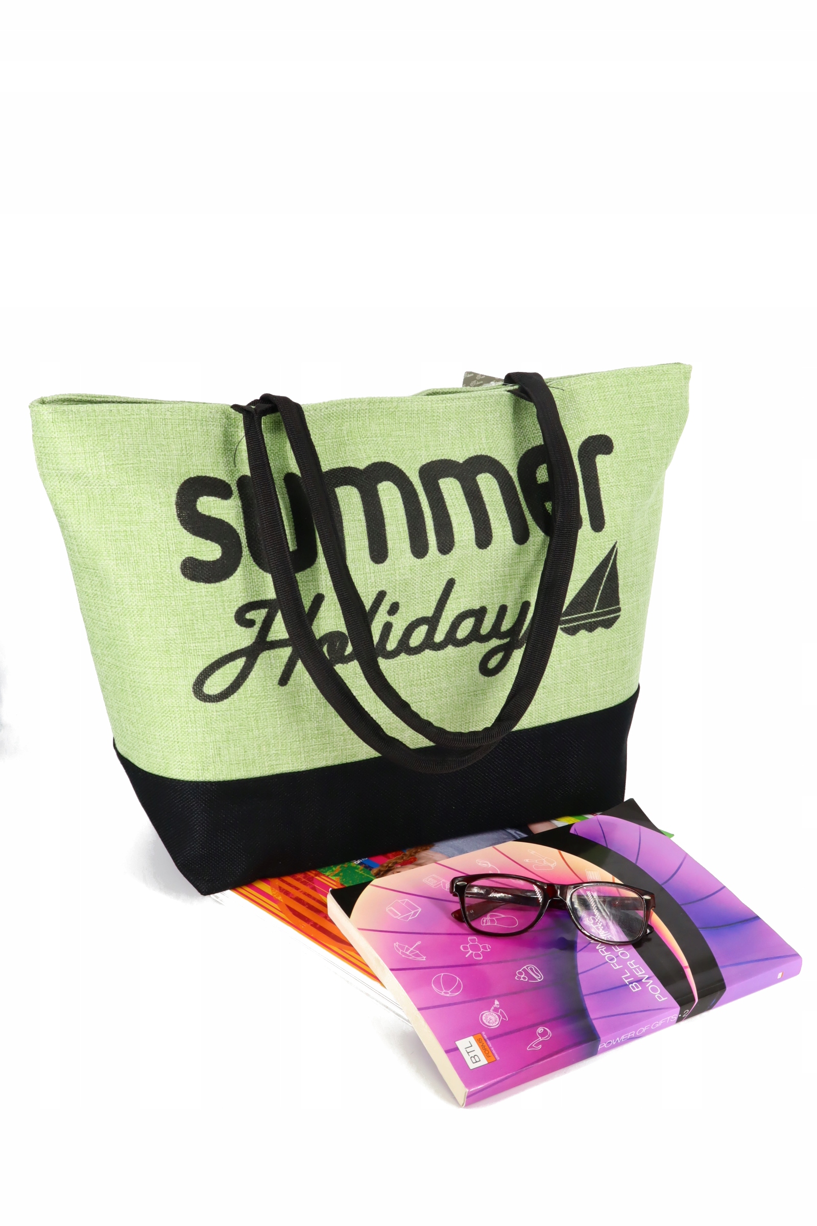 Torba plażowa duża NA PLAŻĘ PIKNIK płócienna SUMMER LETNIA Kolor zielony