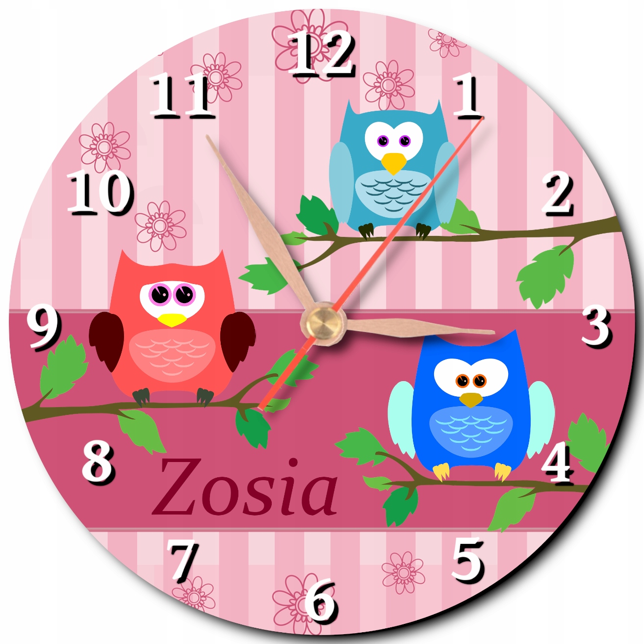 

Zegar różowy z imieniem dla dziewczynki Sowy Imię