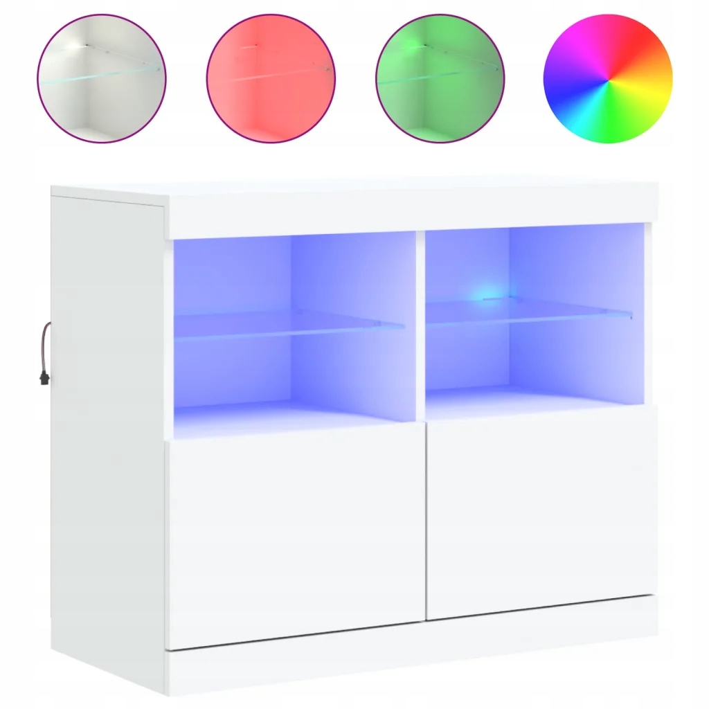 Komoda s Rgb Led osvětlením, bílá, 81x37x67 cm, dřevěný materiál