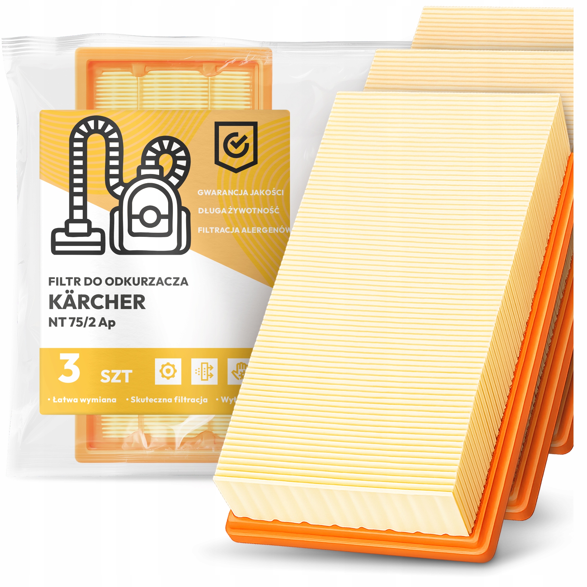 3x Vzduchový Filtr Pro Vysavač Kärcher Nt 75/2 Ap Výkonný Filtr Em-w
